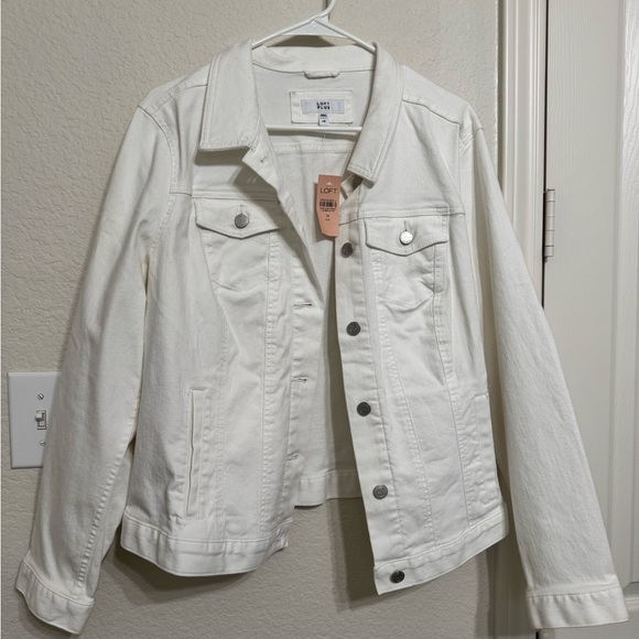 LOFT White Jean Jacket Classic Denim Style Plus Size 14 - Picture 1 of 3